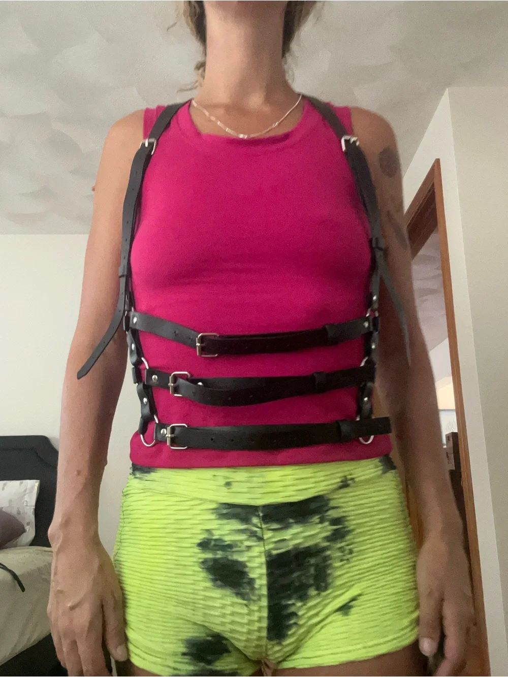 Women's Fitted Magenta Tank Top with Strappy Harness Detail